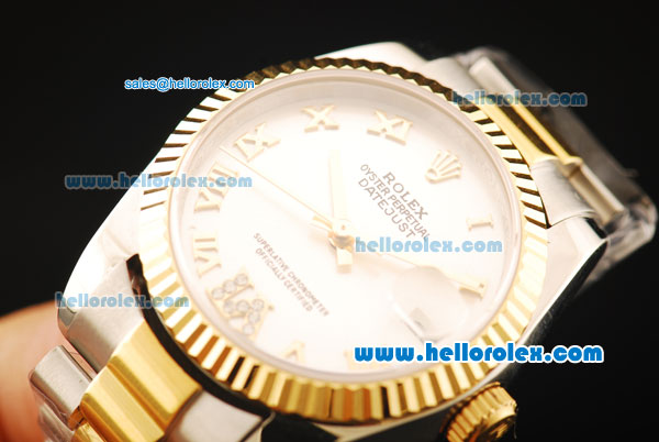 Rolex Datejust Automatic Movement ETA Coating Case with White Dial and Gold Bezel-Two Tone Strap - Click Image to Close